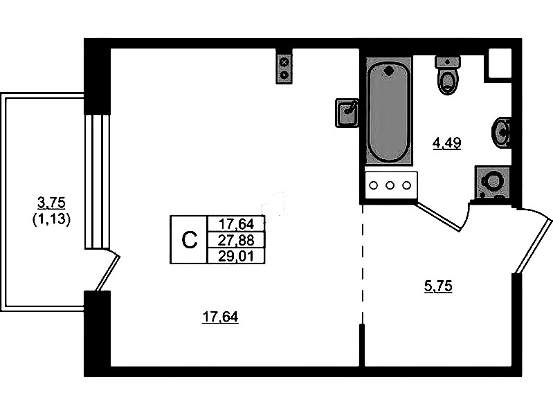 Квартира студия 27.88 м², 2/5 эт., ЖК «Plus Пулковский»
